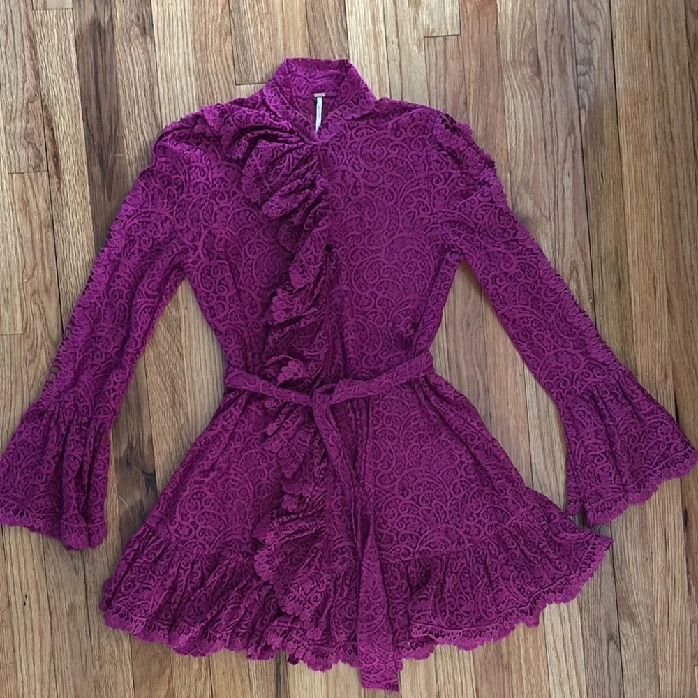 Free People Chic Magenta Lace Dress with Ruffles - Picture 6 of 11